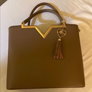 Elegant Brown Handbag with Gold Accents